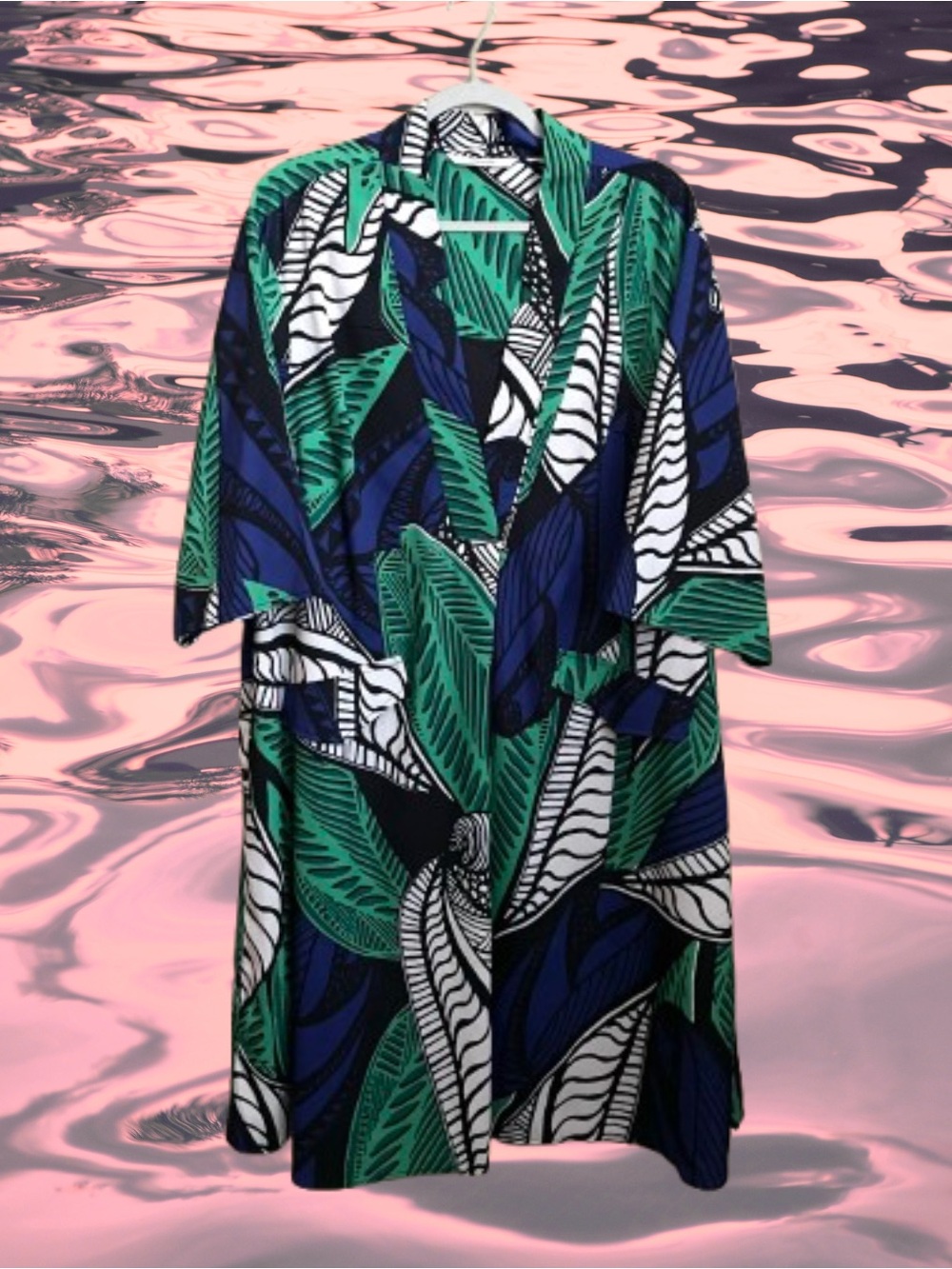 Zapelle/eshakhti abstract tropical print dress green blue white vacation